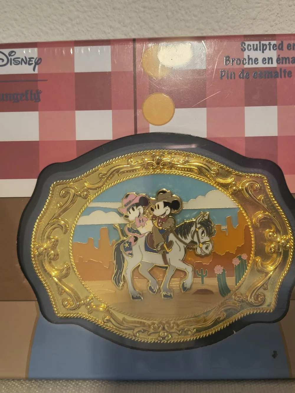 Loungefly Gold Framed Mickey & Minnie Western Belt Buckle